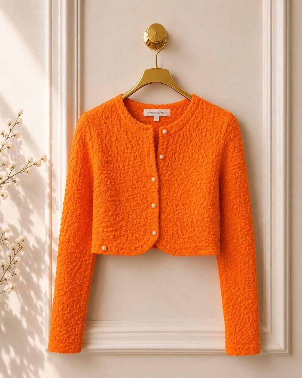 NWOT LOVESHACKFANCY Neon Tangerine Senina Crop Cardigan Sz XS, $235 D8